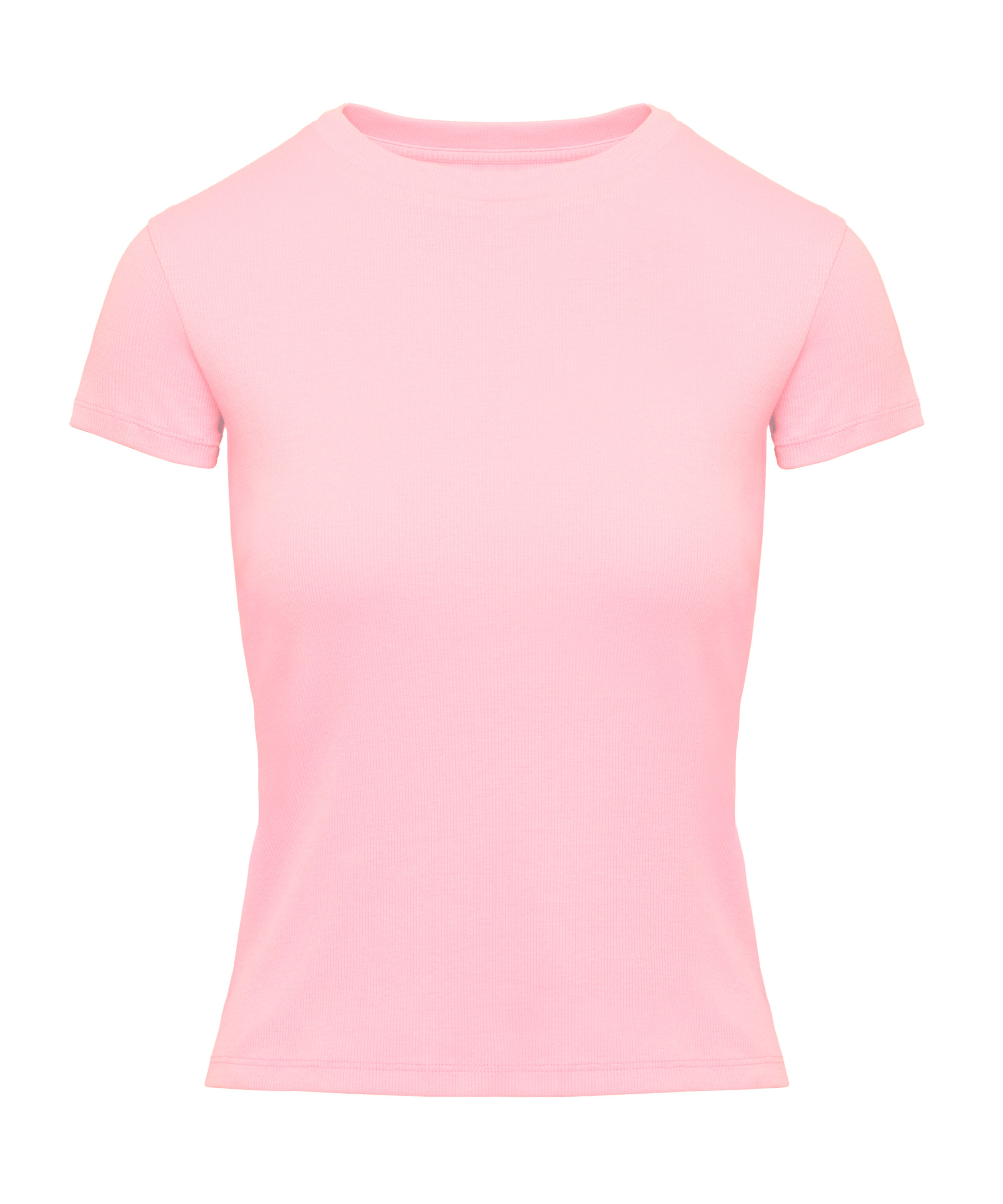 Ribbed Crew Neck Short-Sleeved Pyjama Top, Pink