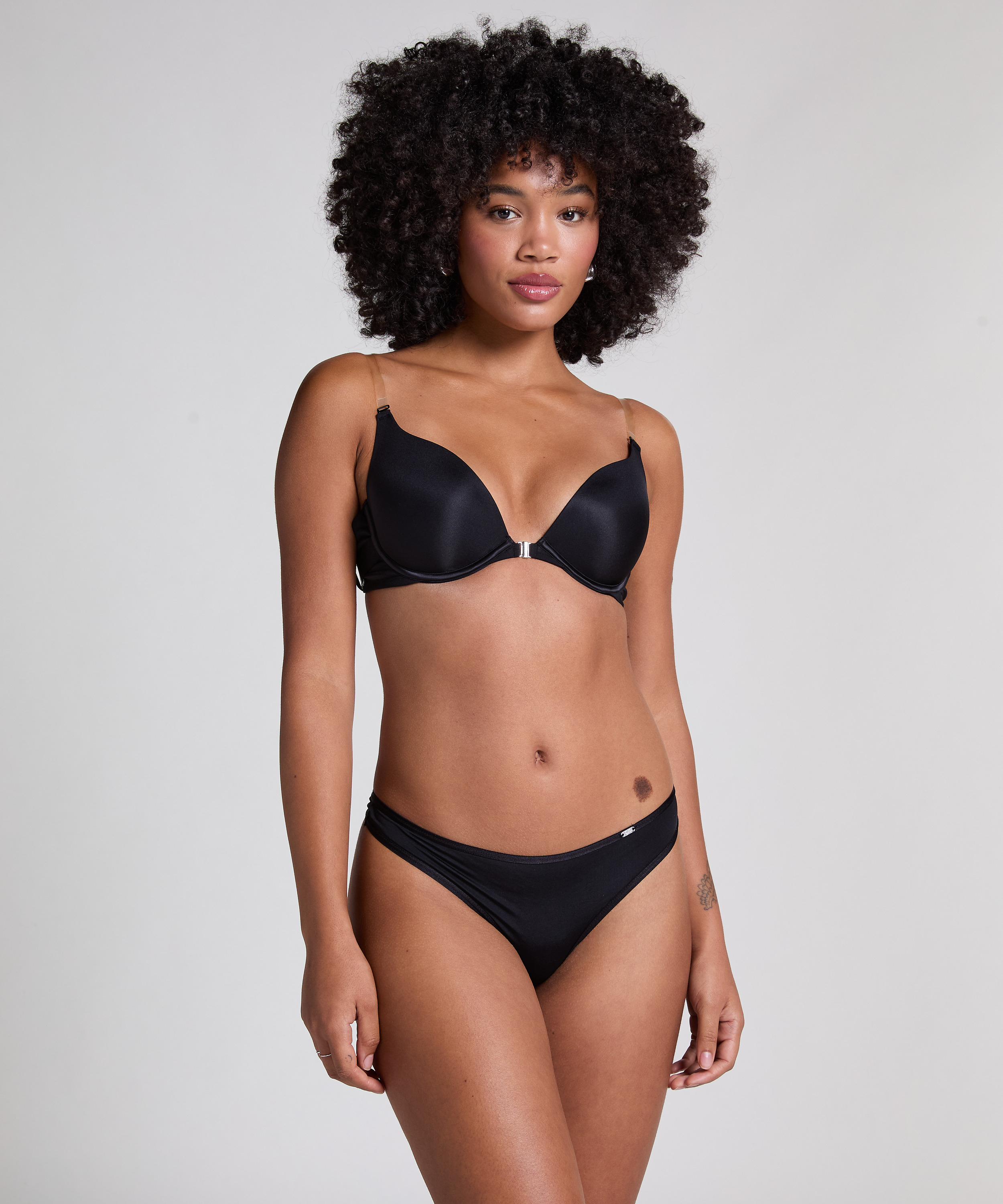 Transparant Padded Underwired Push-Up Bra, Black, main