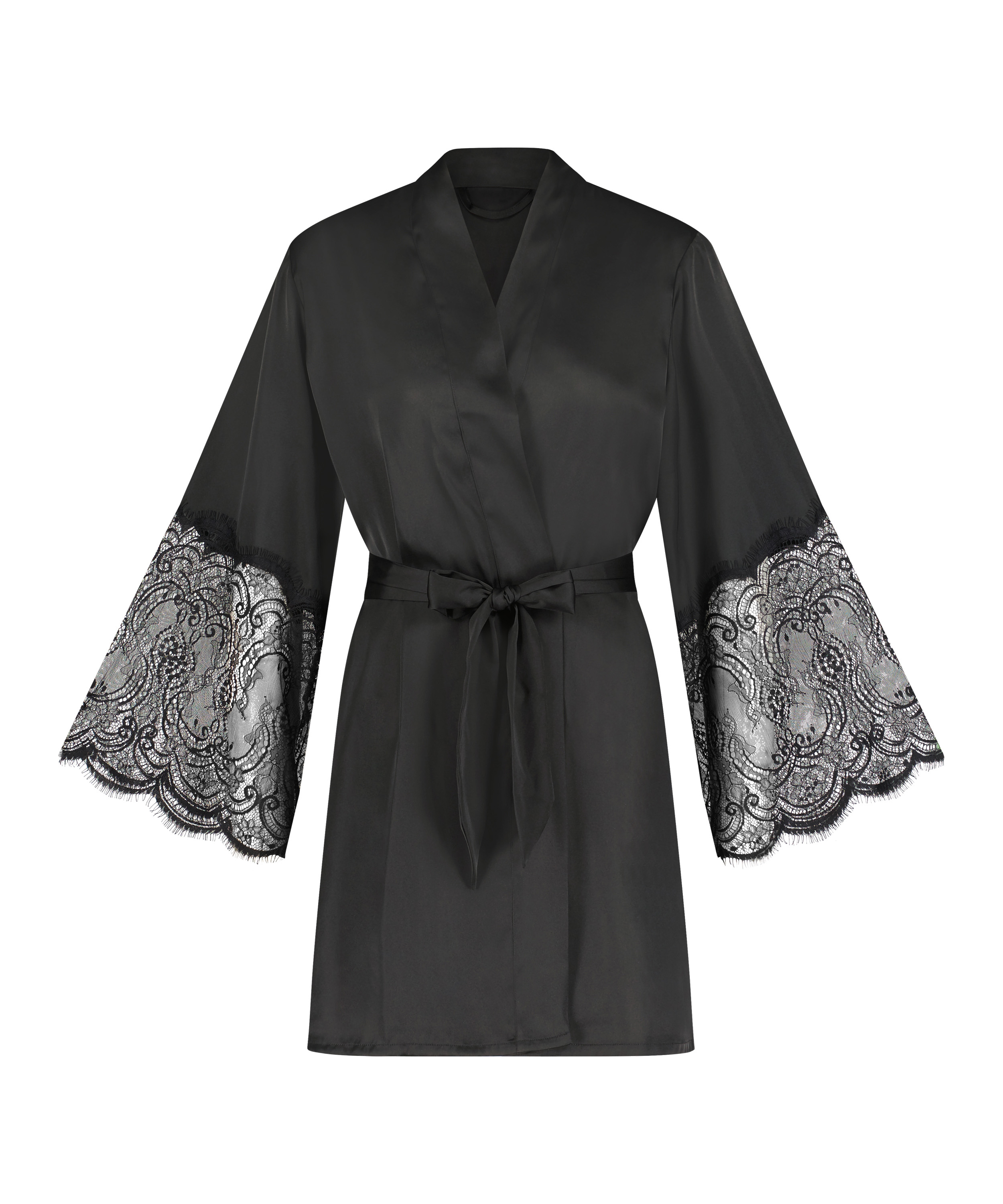 Satin Kimono, Black, main
