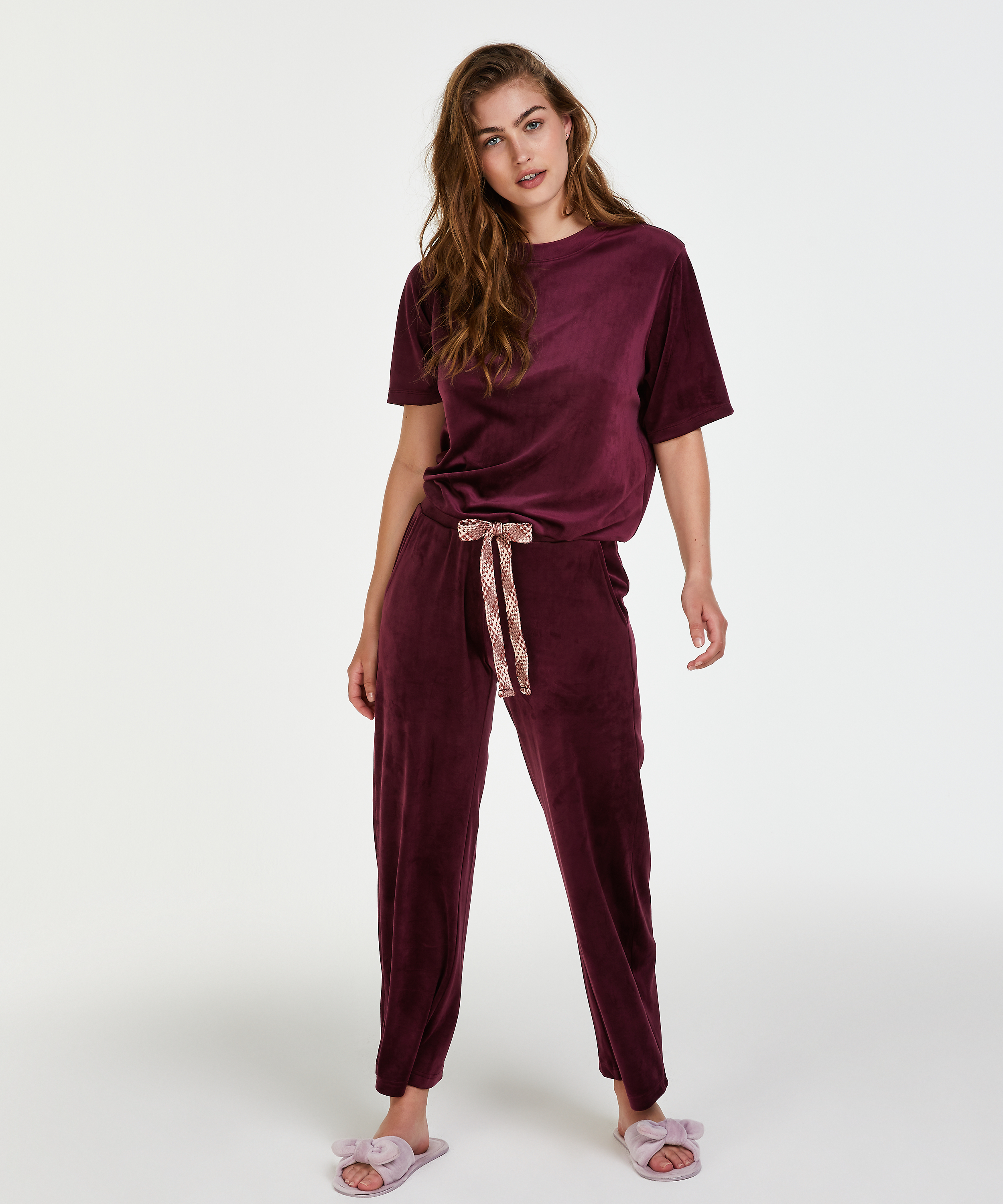 Velours Pyjama Bottoms, Red, main