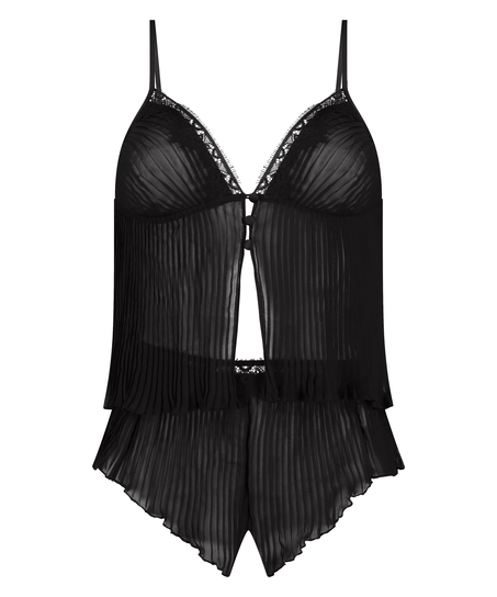 Chiffon Plisse Cami Set, Black