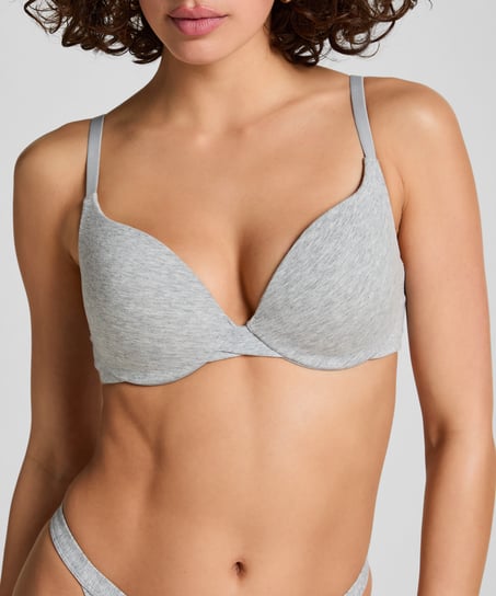 Cotton Padded Underwired Push-Up Bra, Gray