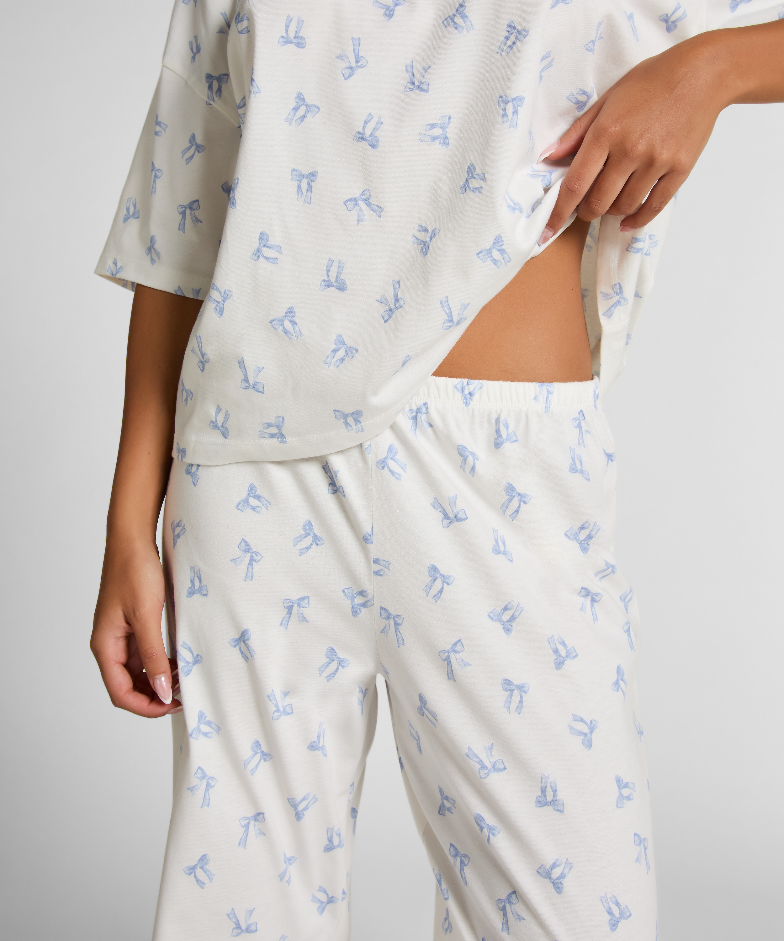 Pyjama Set Cotton Jersey Long, White, main