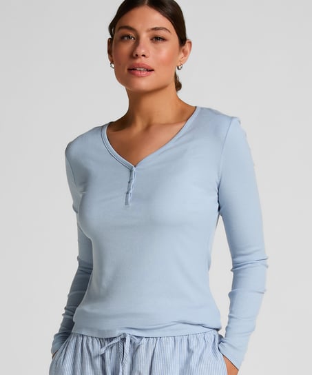 Longsleeved Pyjama Top Henley, Blue