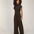 Top Short Sleeves Rib Mockneck, Brown