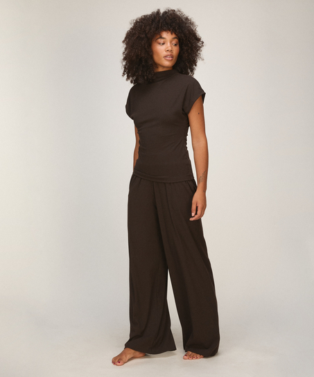Top Short Sleeves Rib Mockneck, Brown