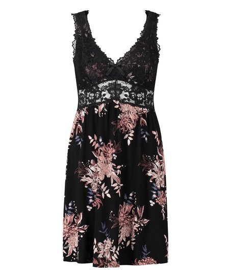 Nora Lace Slip Dress, Black