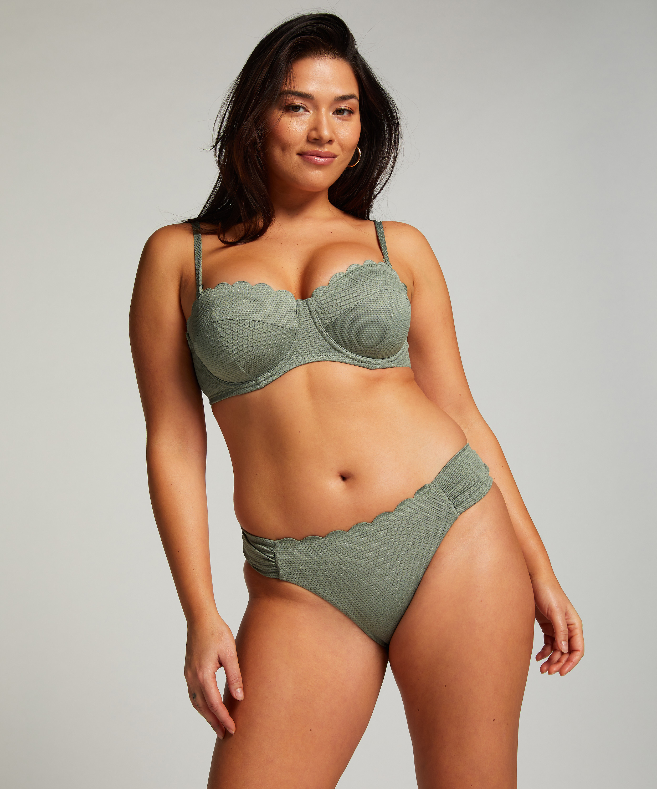 Scallop Padded Strapless Underwired Bikini Top Cup E +, Green, main
