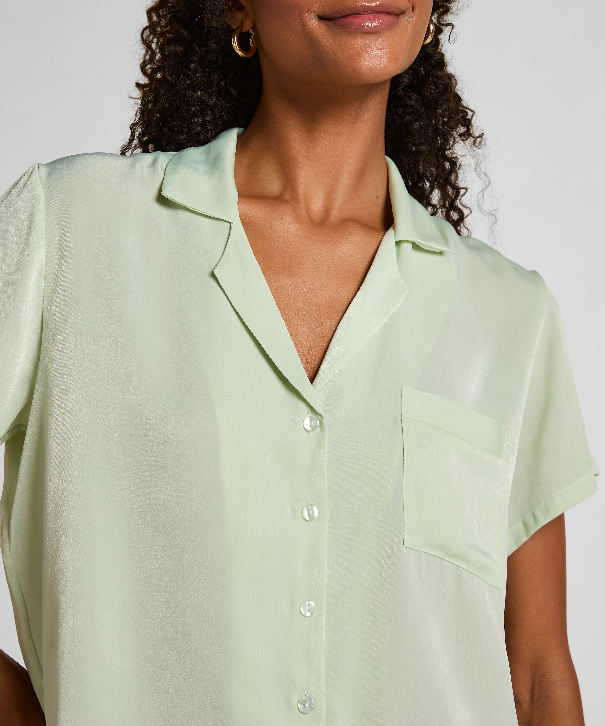 Satin Short-Sleeved Jacket, Green, main