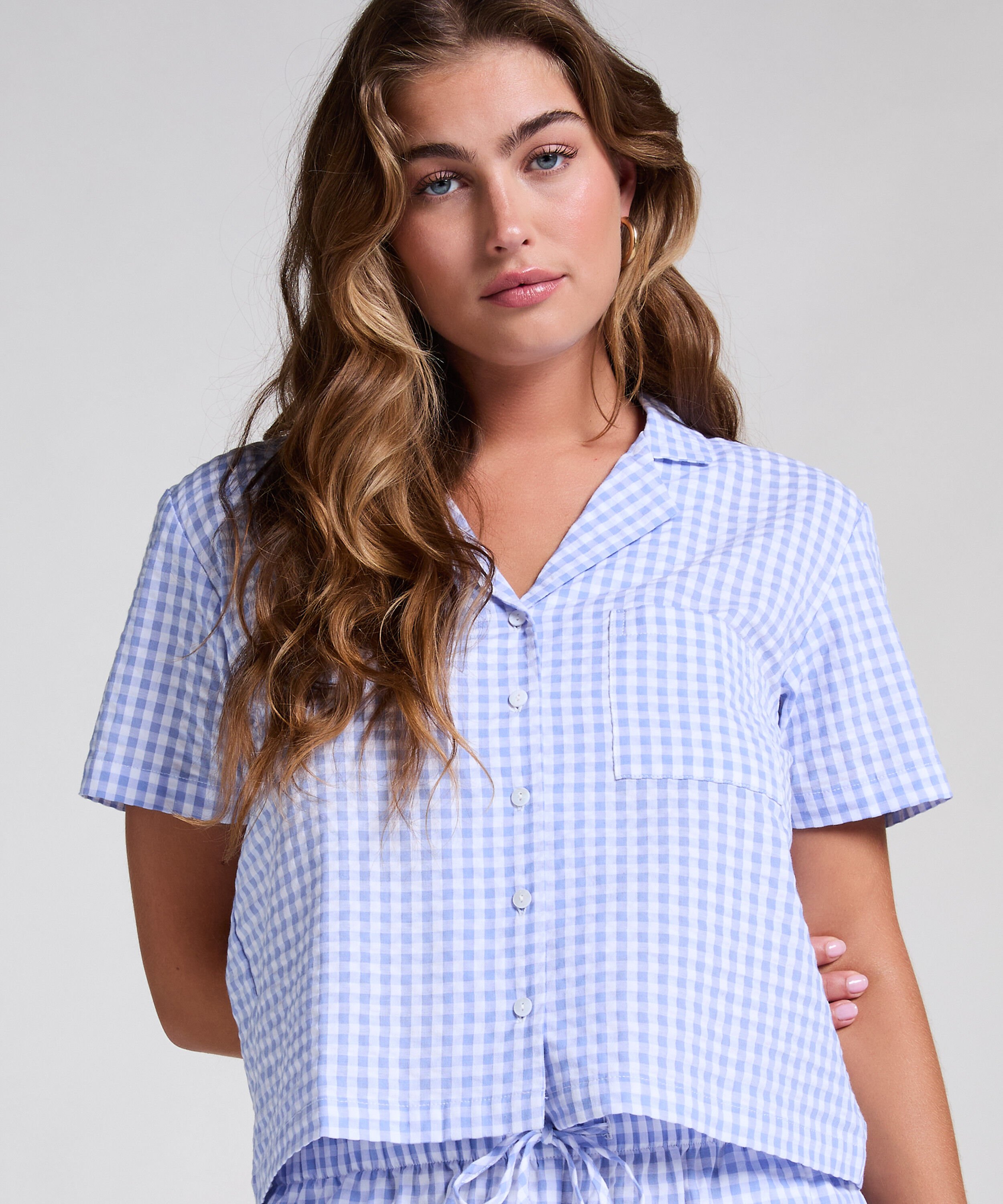 Seersucker Short-Sleeved Jacket, Blue
