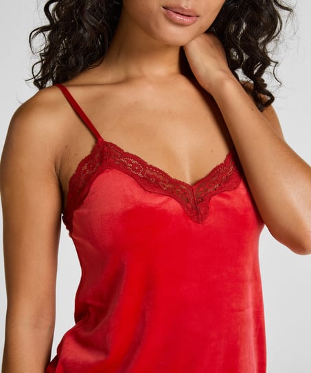 Velours Lace Cami Top, Red