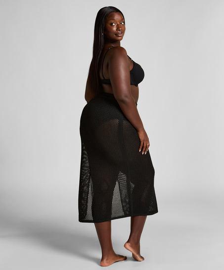 Crochet Midi Skirt, Black