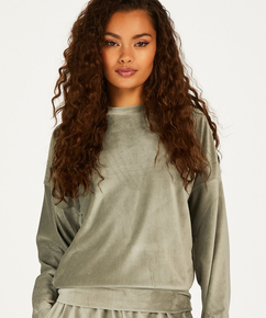 Velour rib top with long sleeves, Green