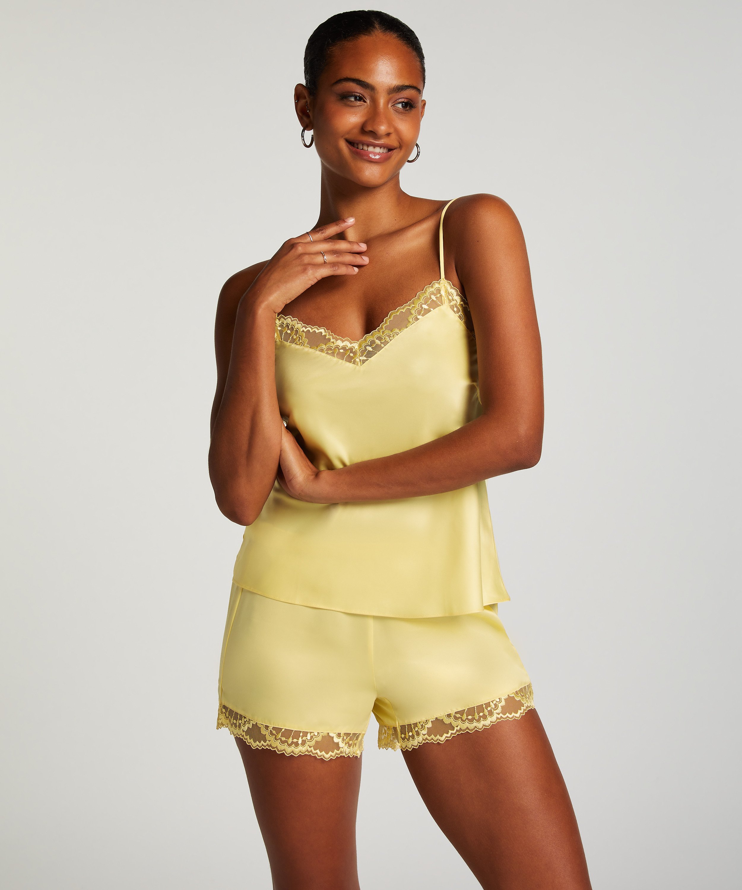 Satin pyjama shorts, Yellow, main