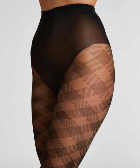 Tights 15 Denier Checked, Black