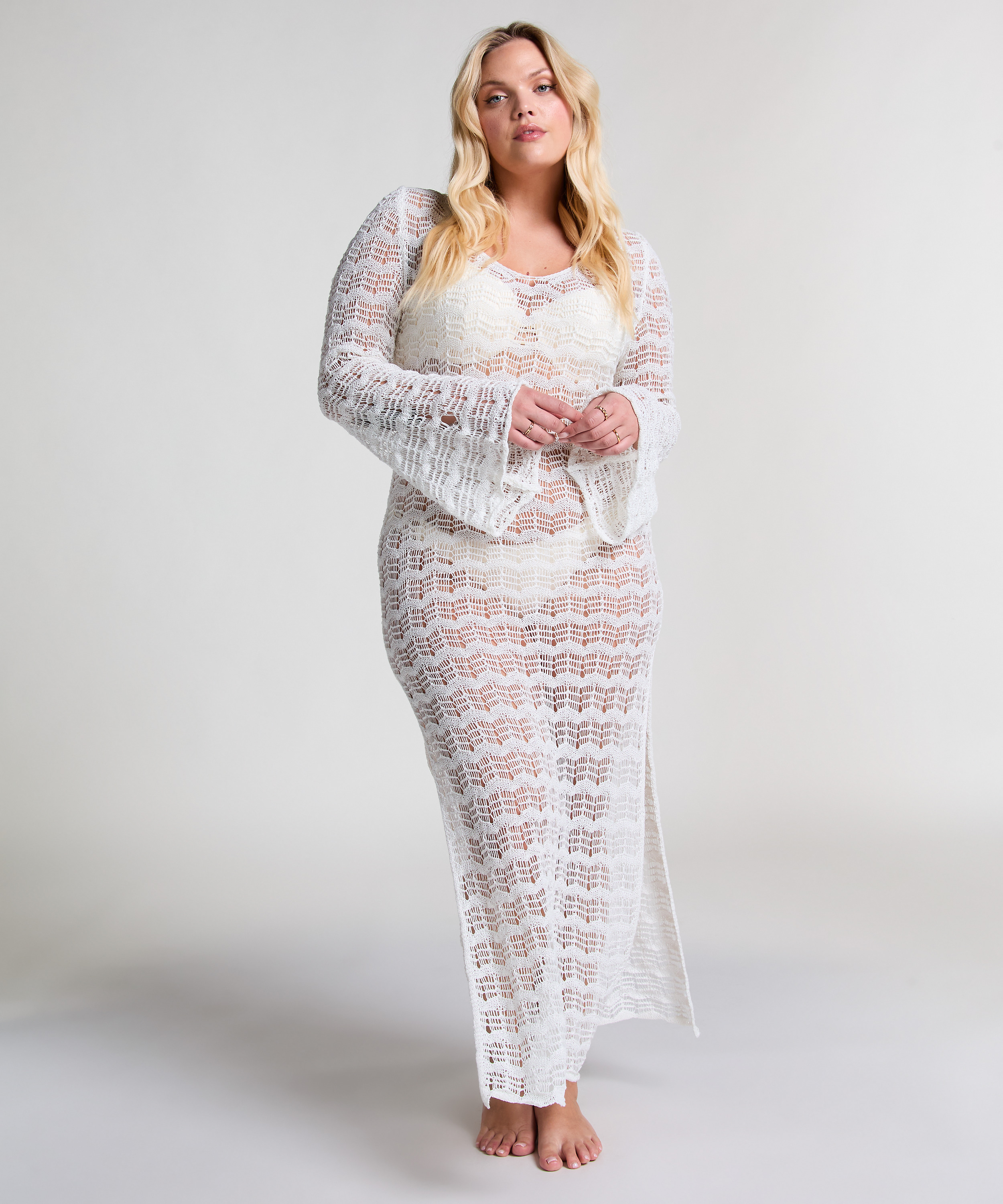 Crochet Maxi Dress, White, main