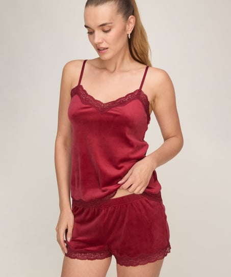 Pyjama Cami Velours Lace, Red