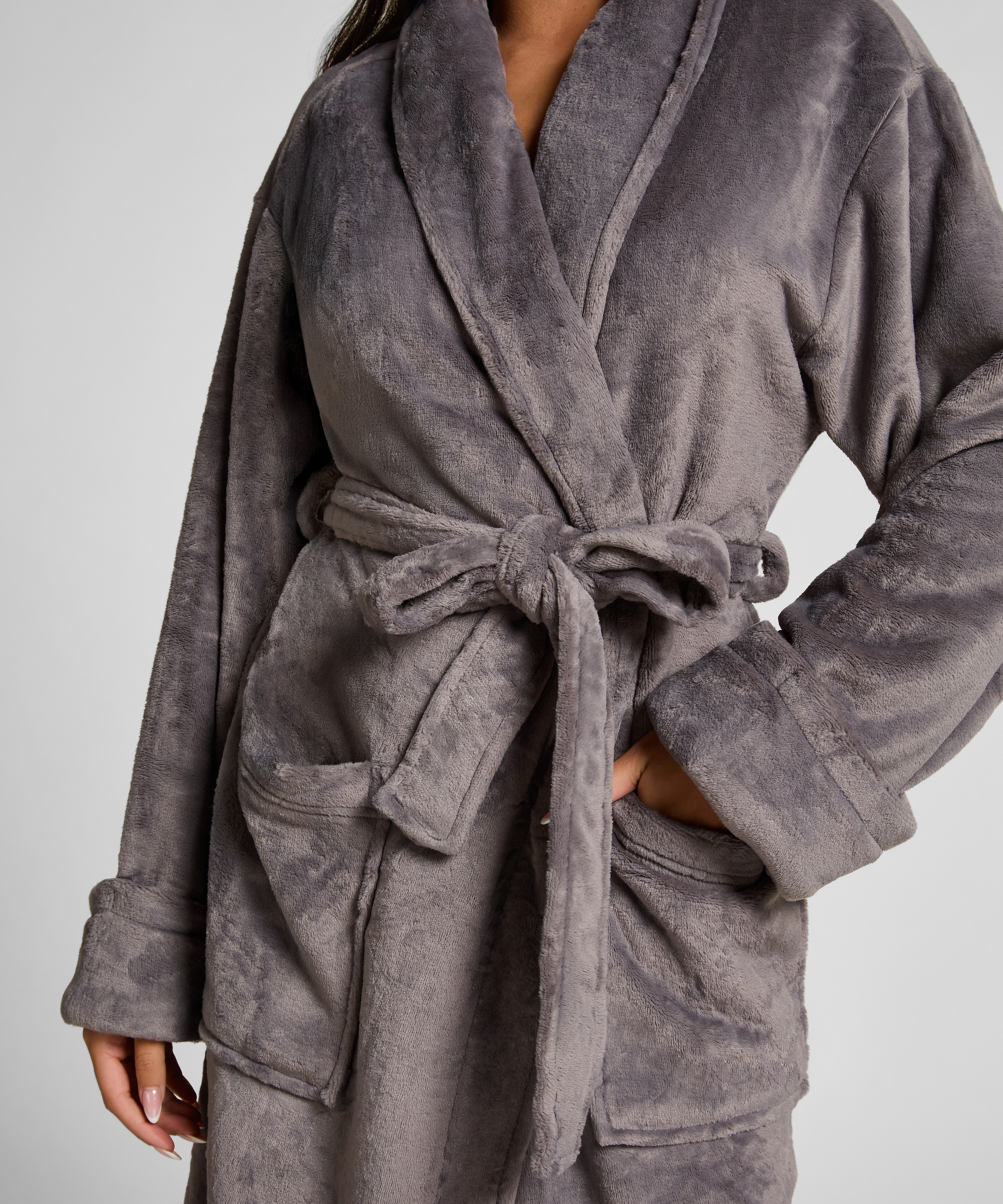 Soft Fleece Bathrobe, Gray, main