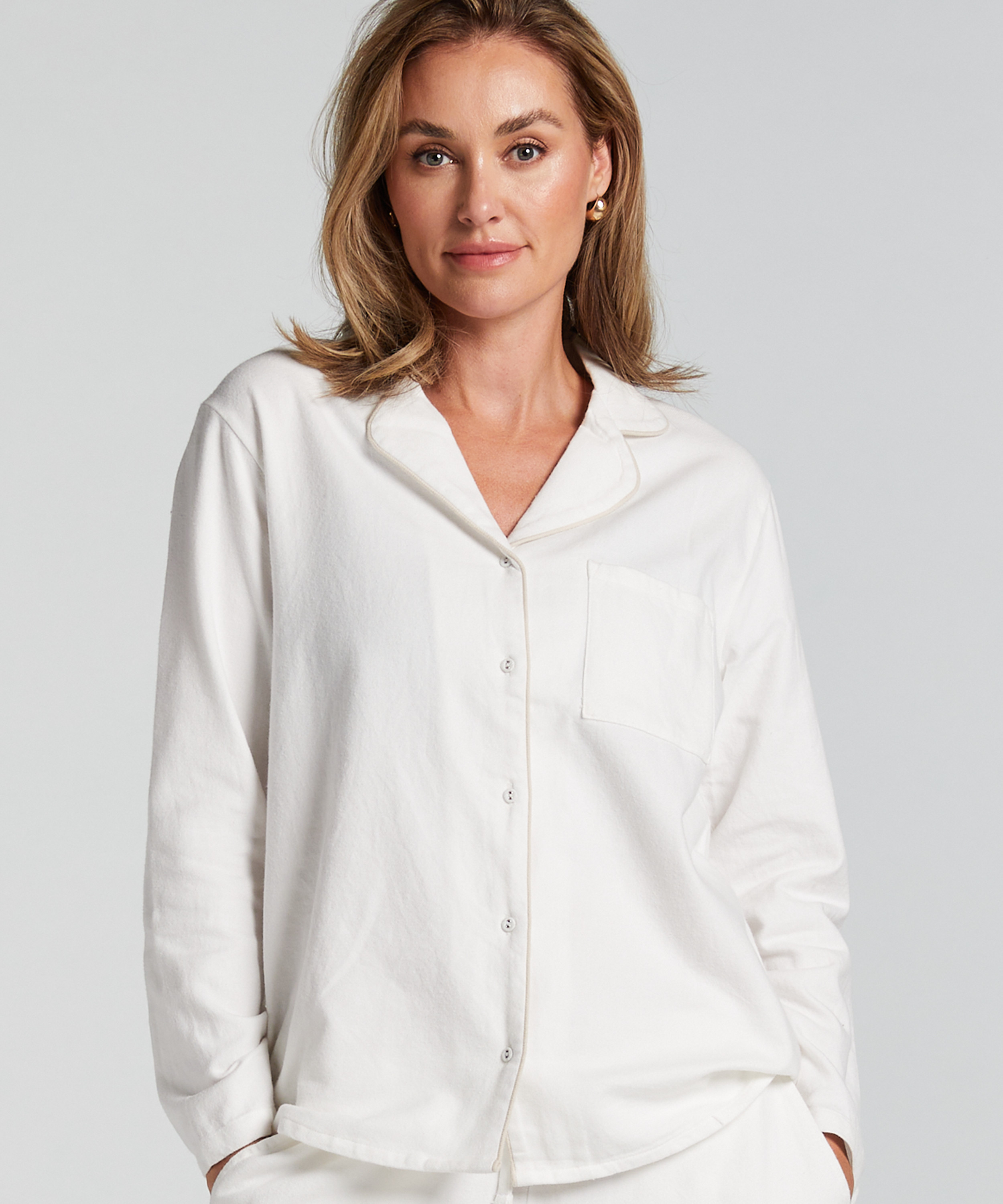 Essentials Flannel Pyjama Top, White, main