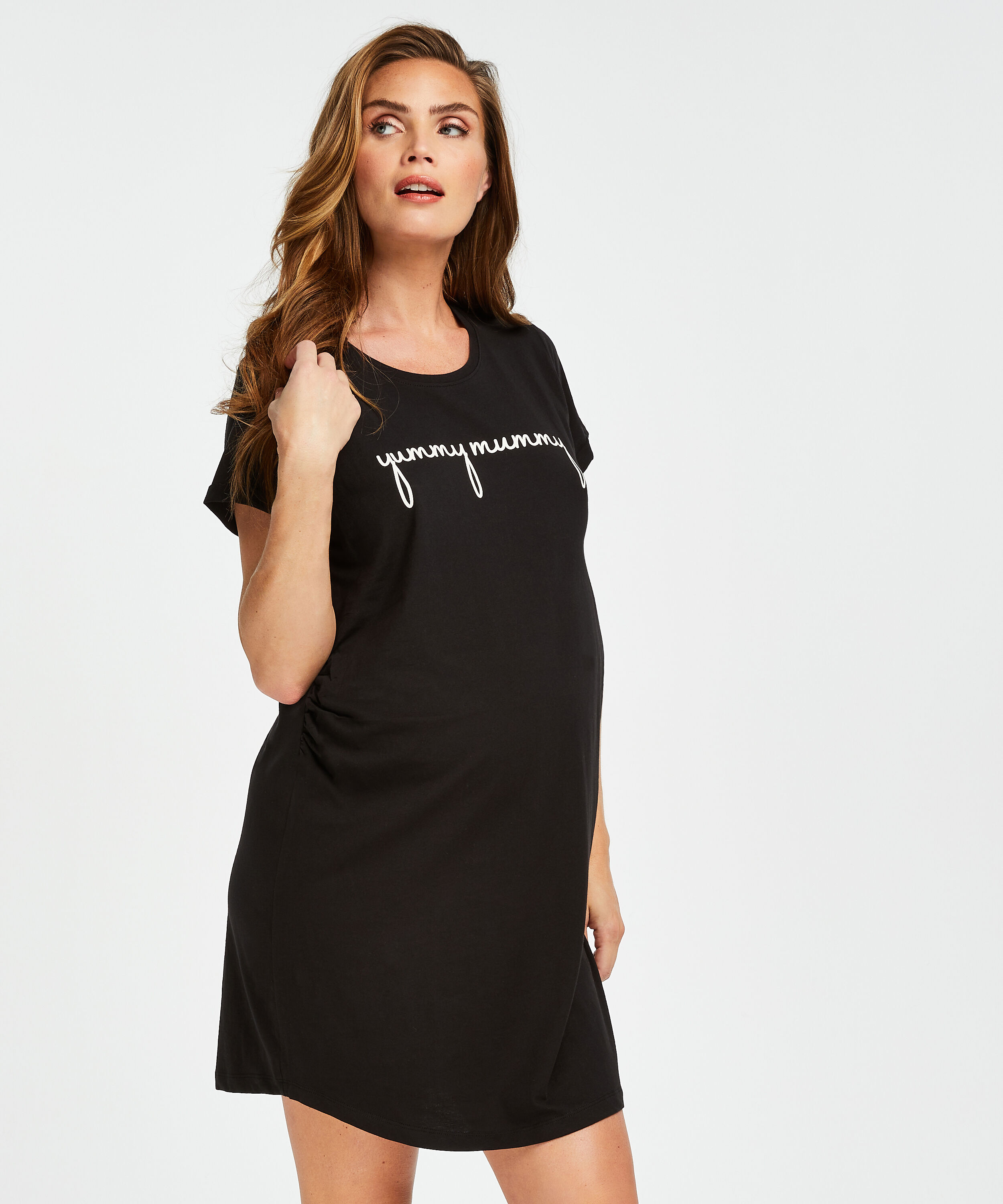 Short-Sleeved Maternity Nightshirt, Black