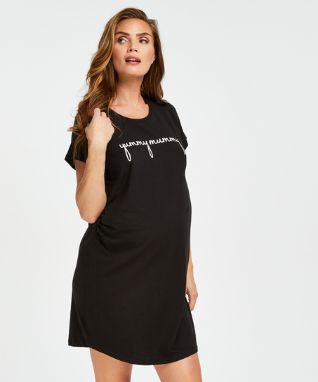 Short-Sleeved Maternity Nightshirt, Black