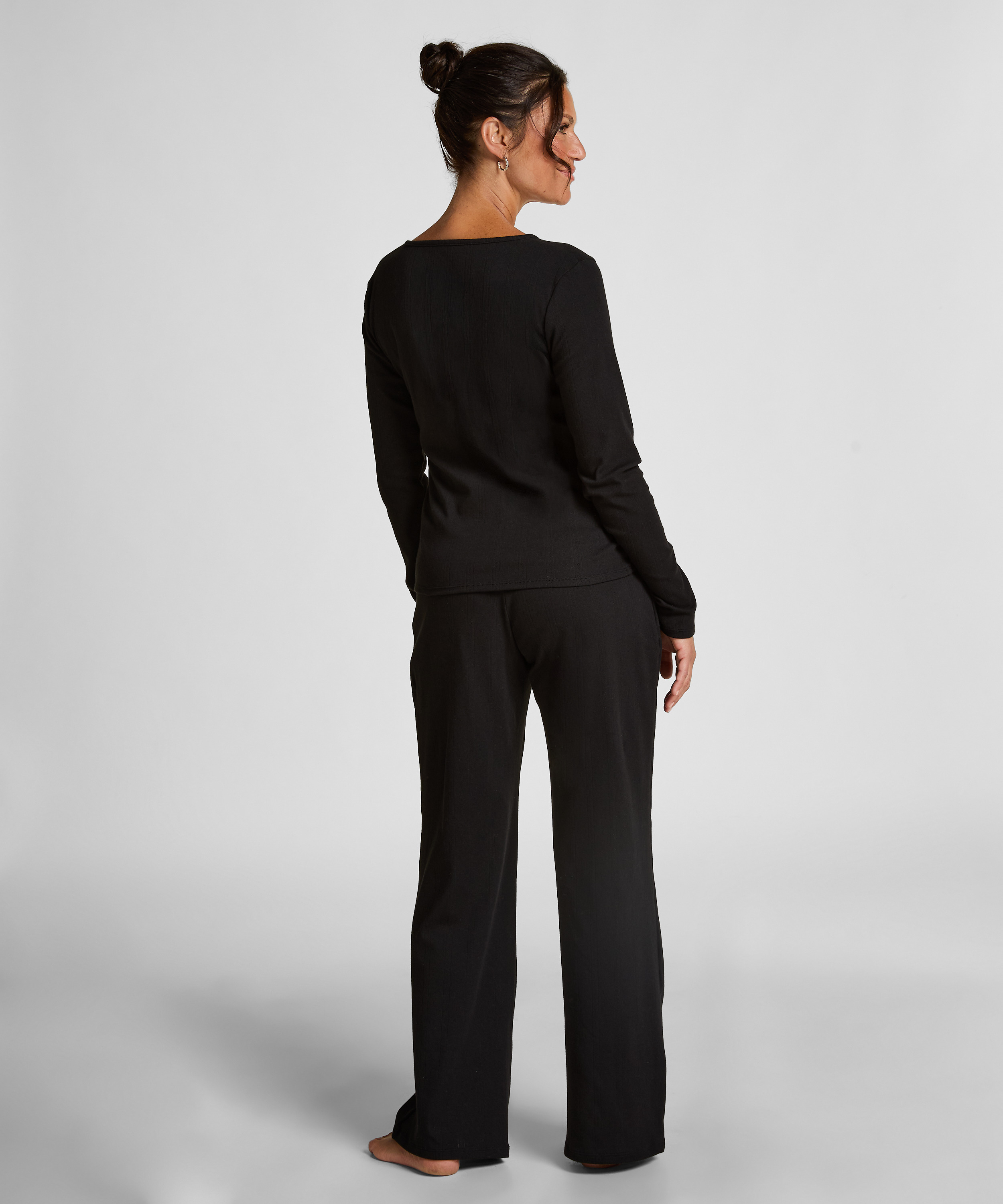 Longsleeved Pyjama Top Henley, Black, main