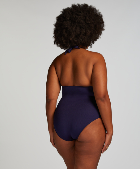 Shaping Halter Scallop Swimsuit, Blue