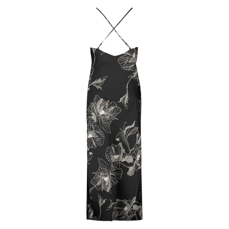 Lotus Satin Slip Dress, Black