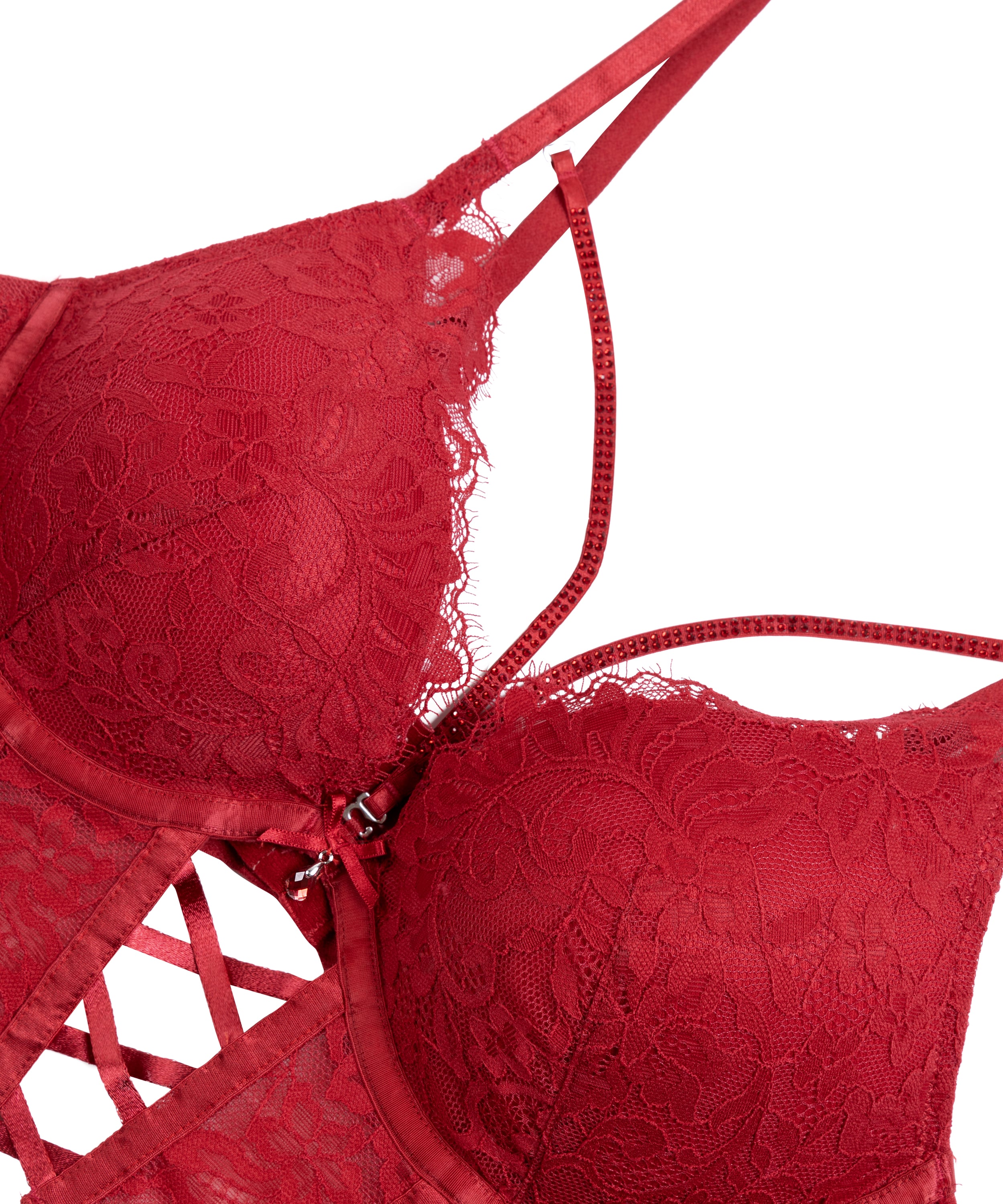 Charlotta Padded Underwired Longline Push-Up Bra, Red, main