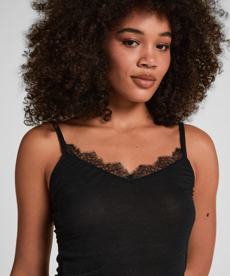 super soft Lace V-Neck cami with Cashmere, Black