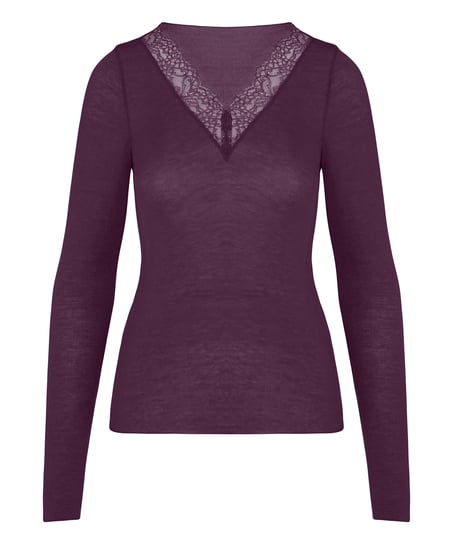super soft Lace V-Neck shirt with Cashmere, Purple