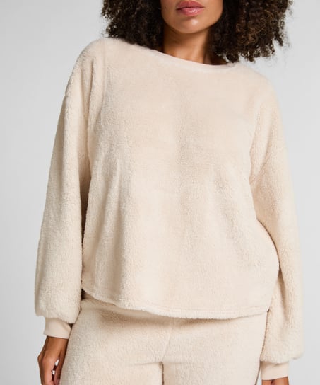 Longsleeved Top Fluffy Fleece, Beige