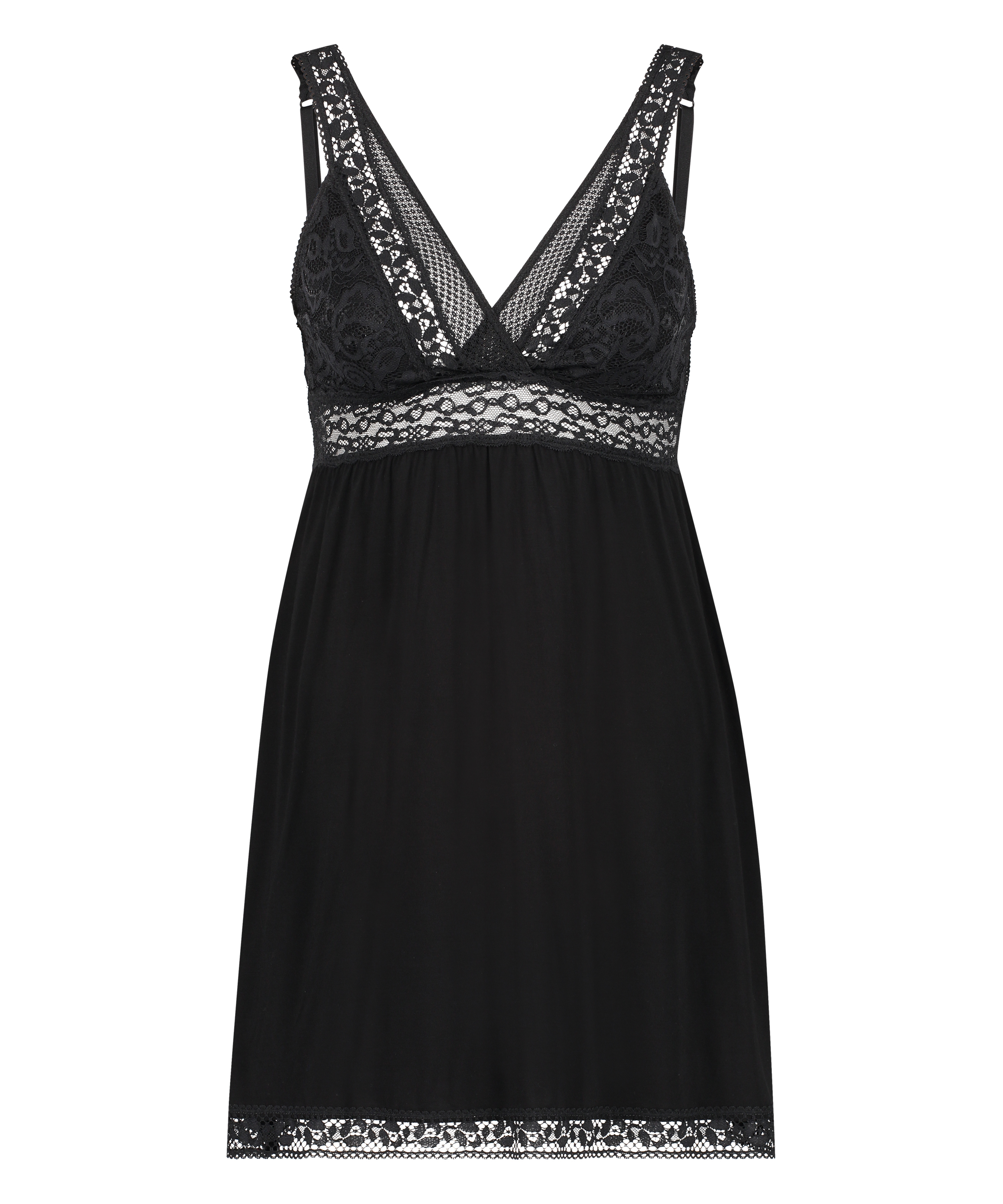 Grafic jersey lace slip dress, Black, main