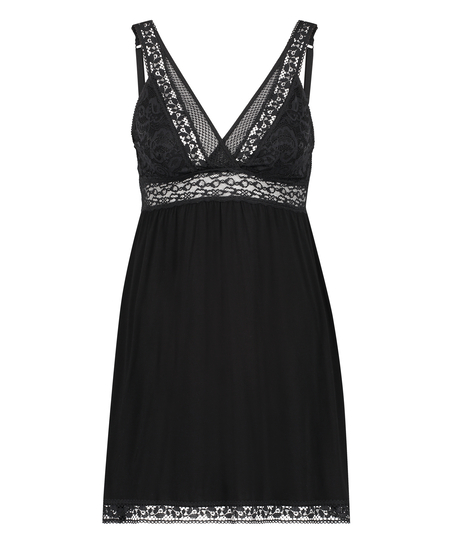 Grafic jersey lace slip dress, Black