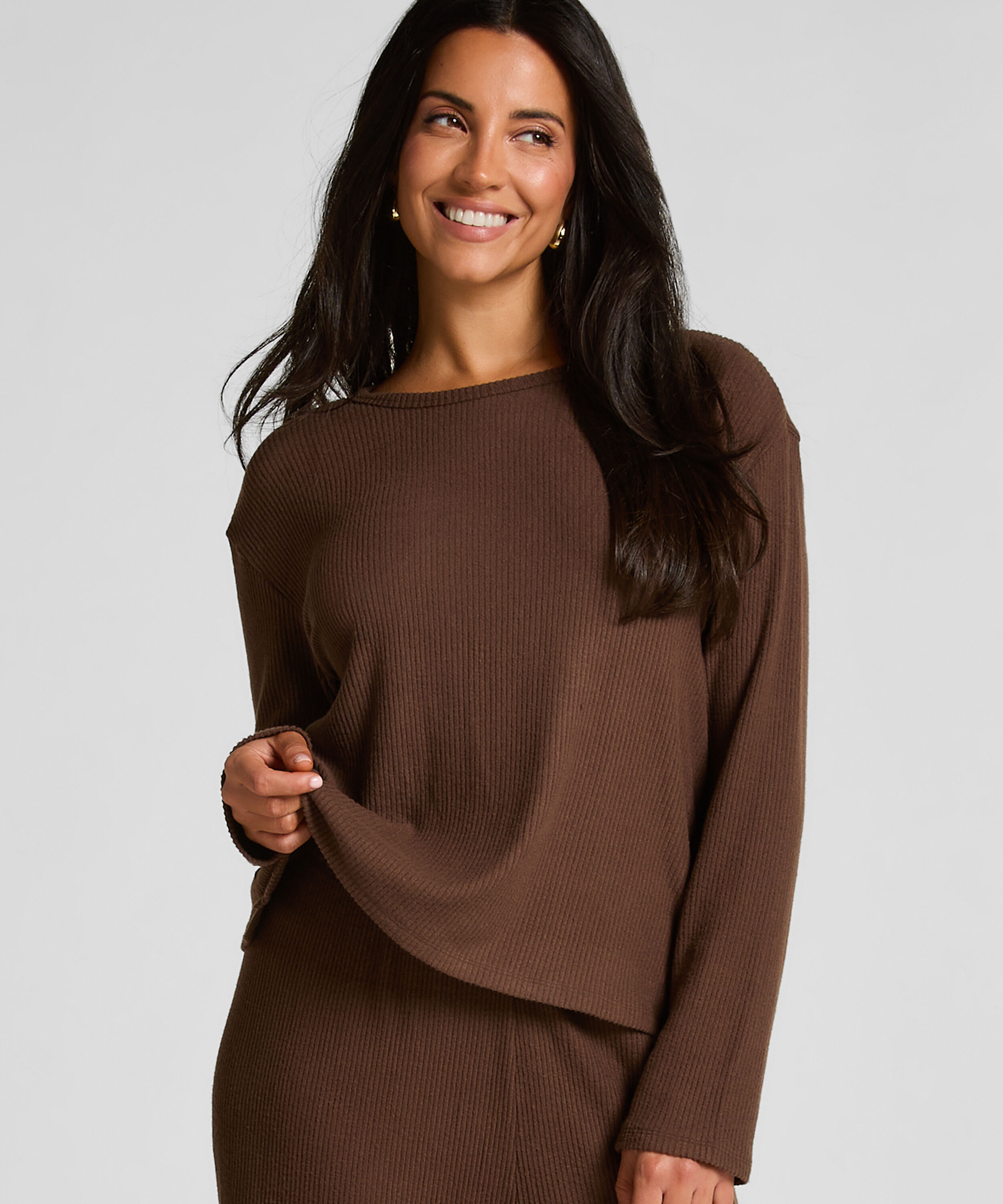 Jersey Long-Sleeved Pyjama Top, Brown