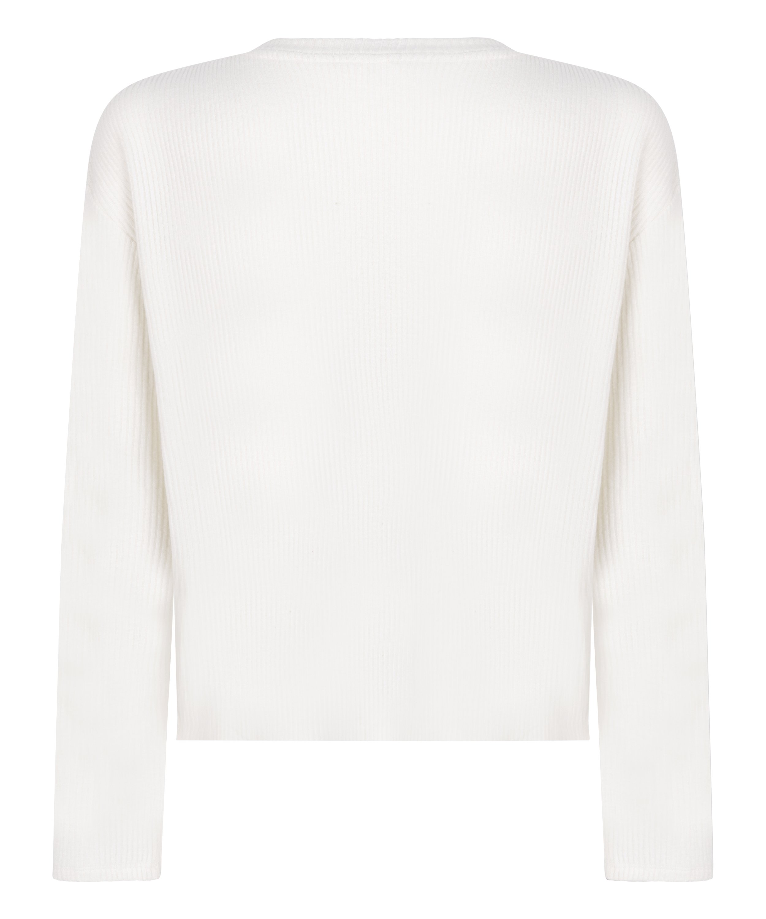 Long-sleeved Knitted Ribbed Pyjama Top, White, main