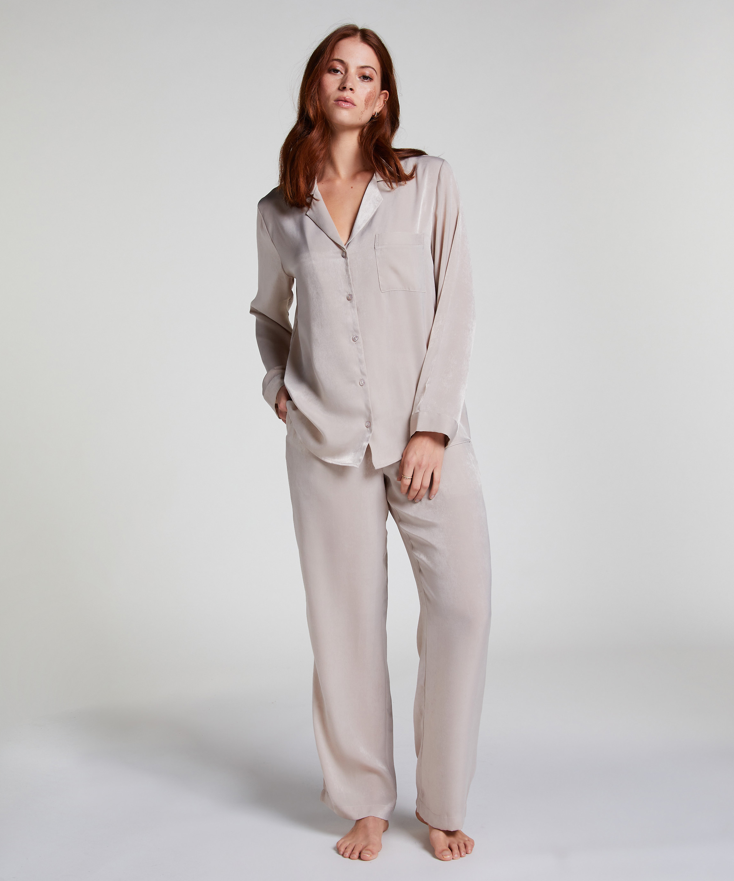 Satin Long-Sleeved Jacket, Beige, main