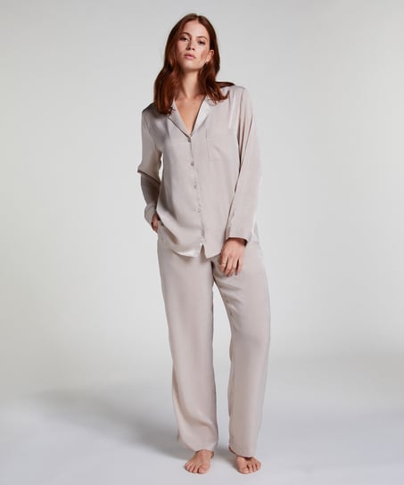 Satin Long-Sleeved Jacket, Beige