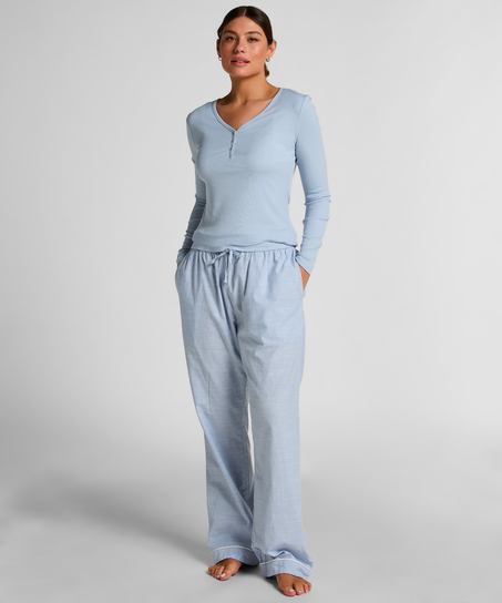 Longsleeved Pyjama Top Henley, Blue