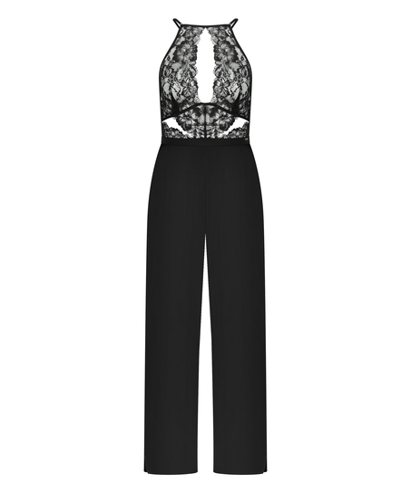 Gabriel Satin Lace Jumpsuit, Black