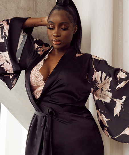 Bloom Satin Kimono, Black