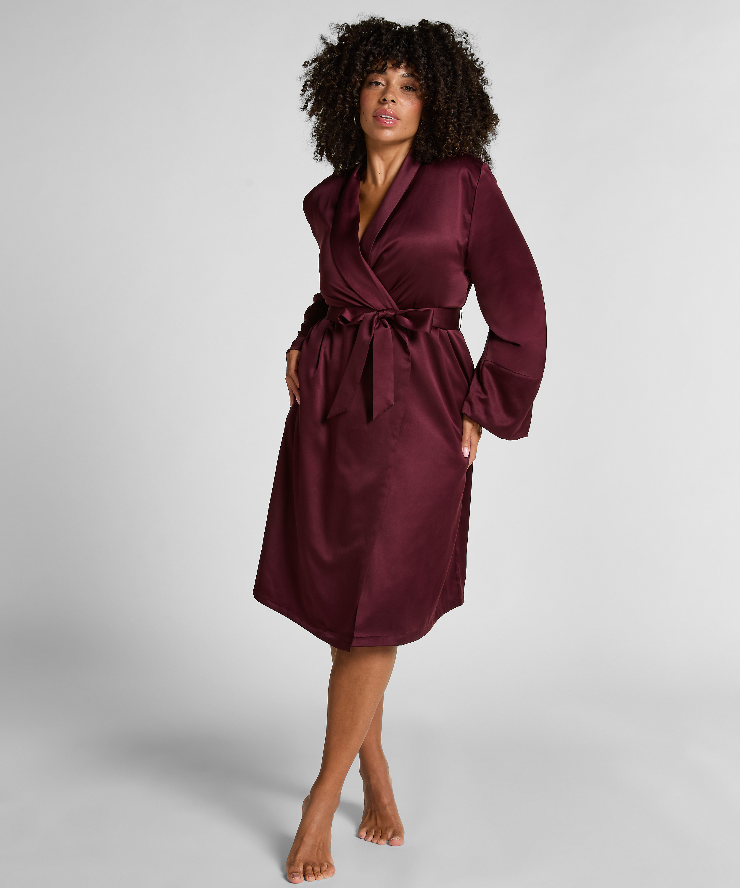 Satin Fleece Bathrobe, Purple, main