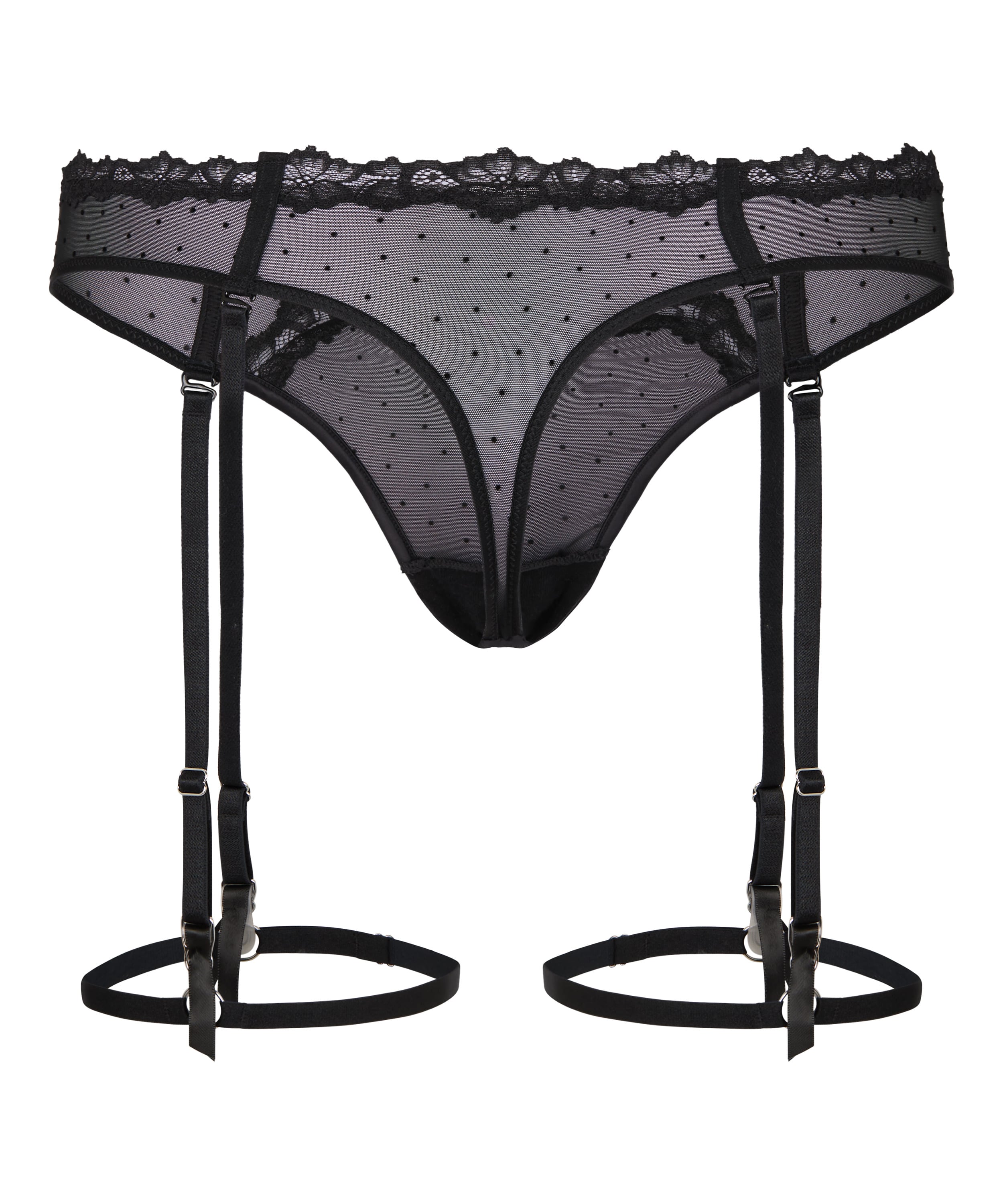 High Waisted Suspender Thong Kat, Black, main