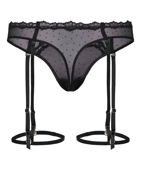 High Waisted Suspender Thong Kat, Black