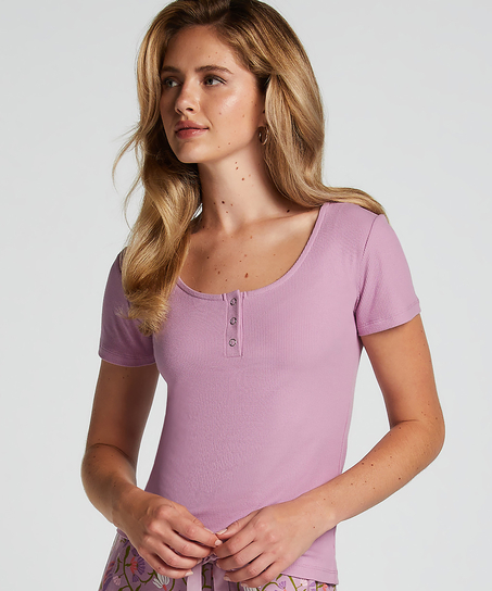 Henley Short Sleeved Pyjama Top, Purple
