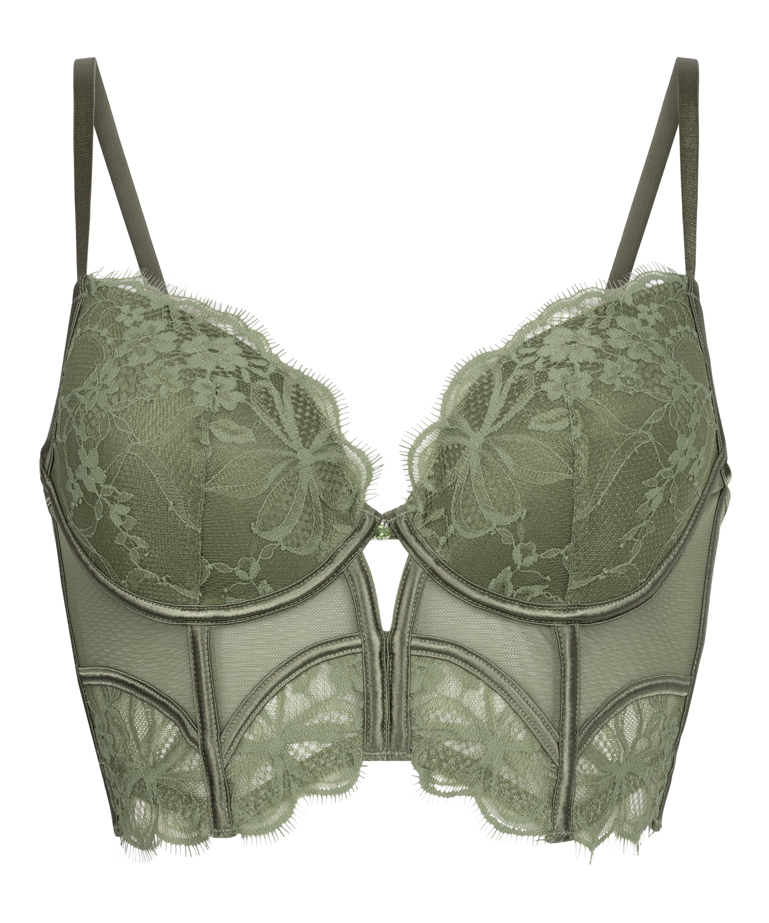 Prina Padded Underwired Longline Bra, Green, main