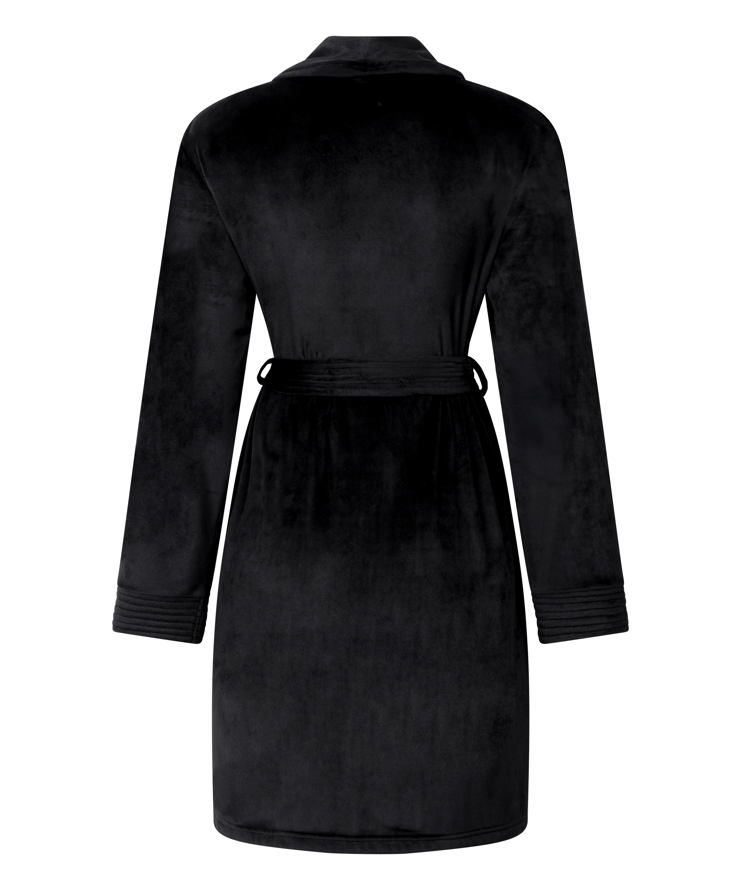 Velours short bathrobe, Black, main