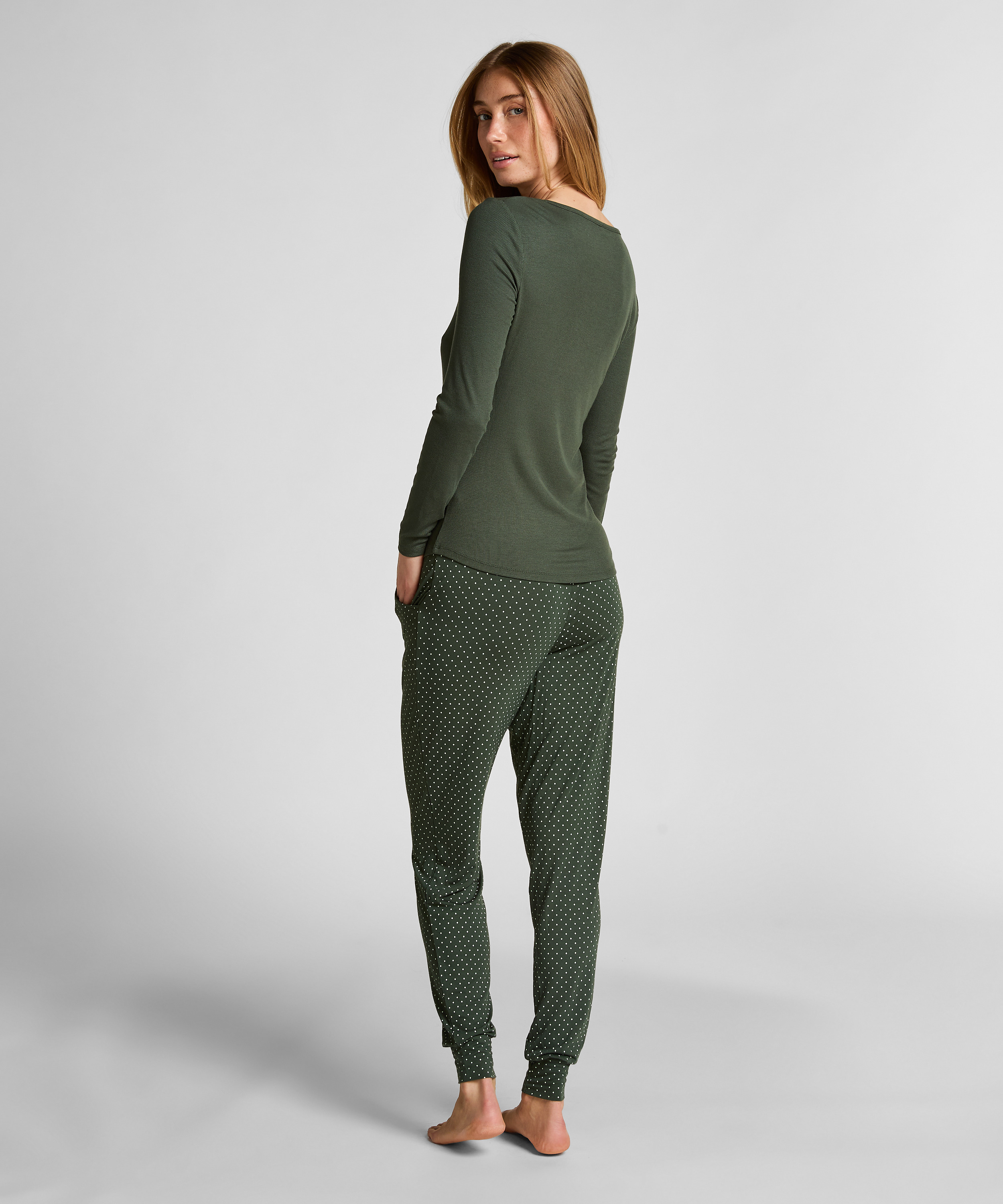 Longsleeved Pyjama Top Henley, Green, main
