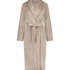 Long Fleece Ribbed Bathrobe, Beige