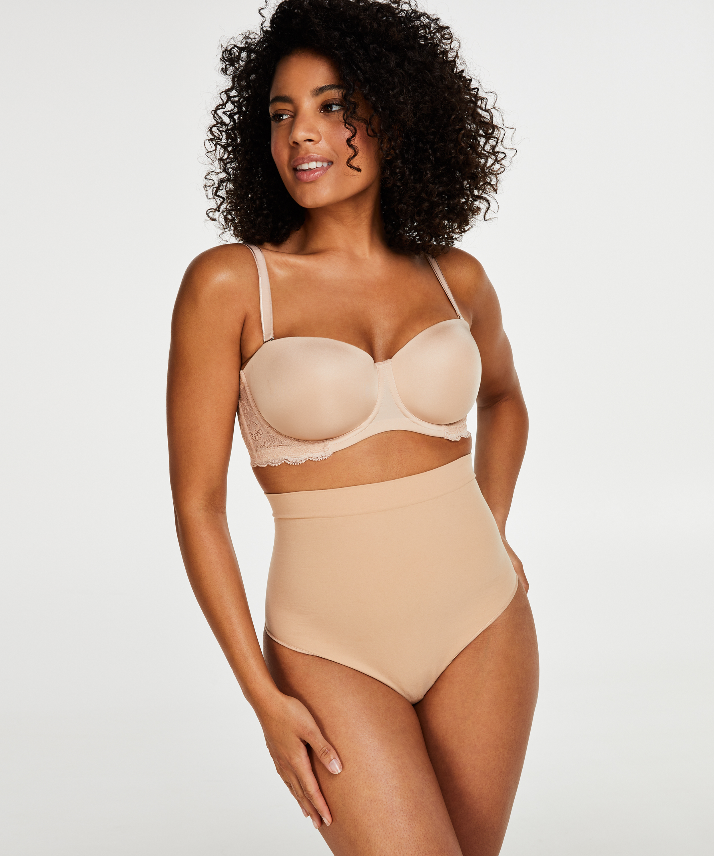 Firming high waisted thong - Level 2, Beige, main